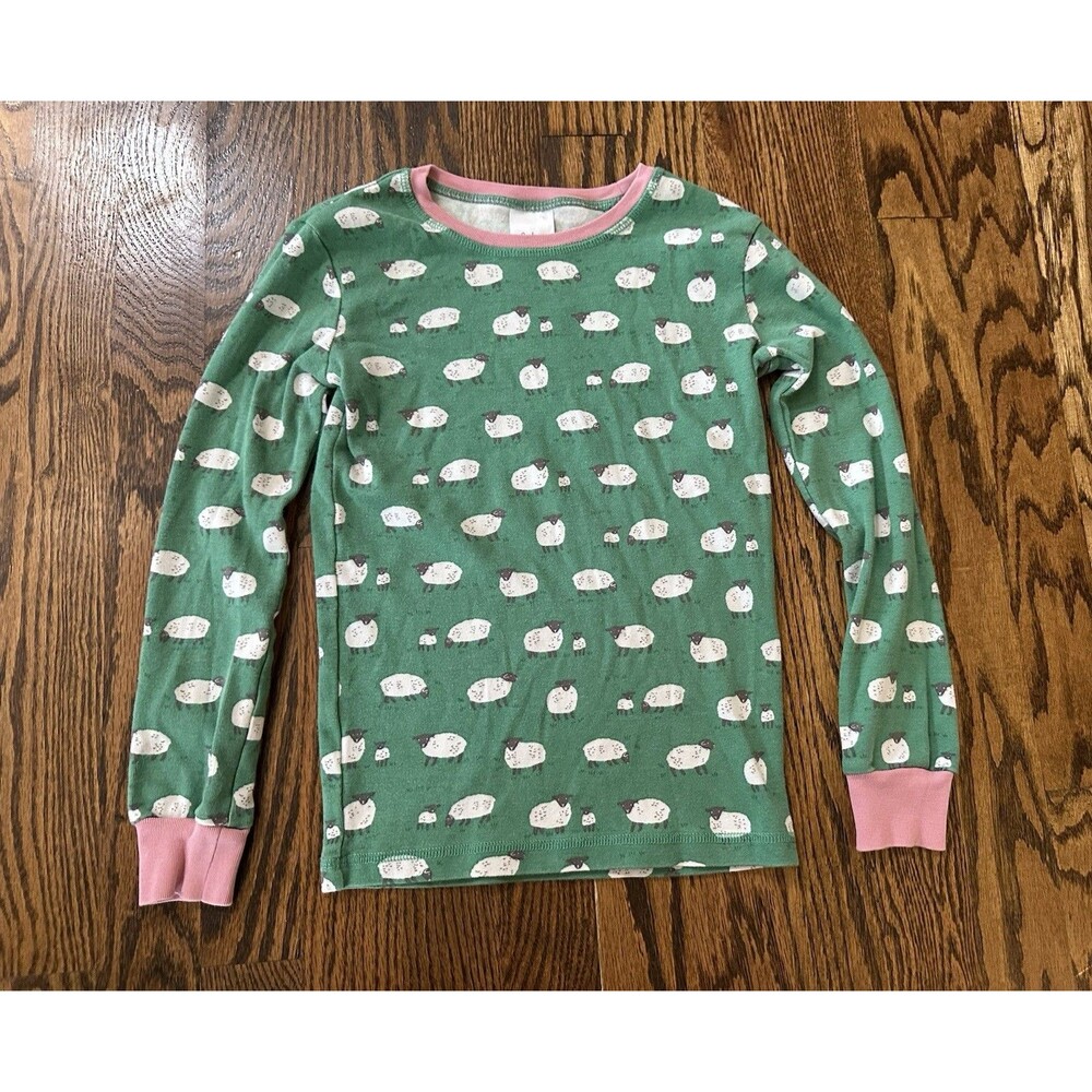 Mini Boden Sheep Pajamas Girls Size‎ 8Y Green Pink Green Top Only 100% Cotton